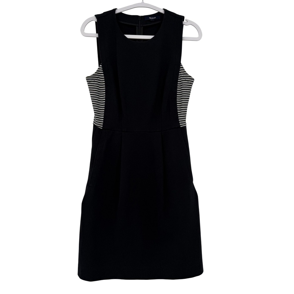 Madewell Womens Black Striped Side Panel Sleeveless Shift Dress Size 2 RN77388